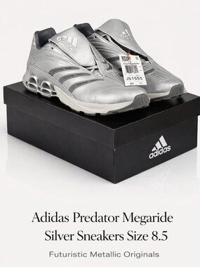 Adidas Predator Megaride Silver Sneakers Futuristic Metallic Originals Size 8.5